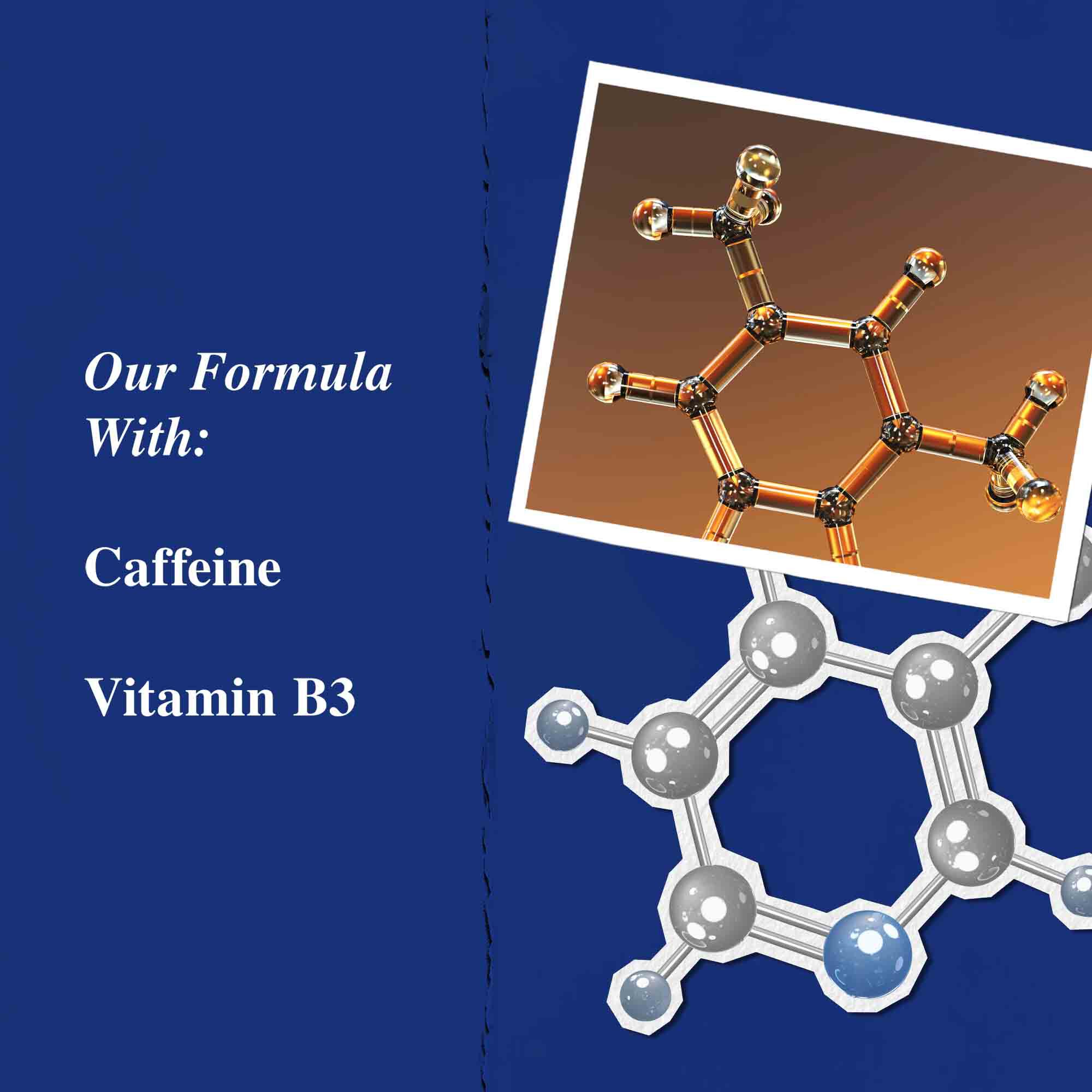 Grafika kľučovych zložiek: kofein a vitamin B3.