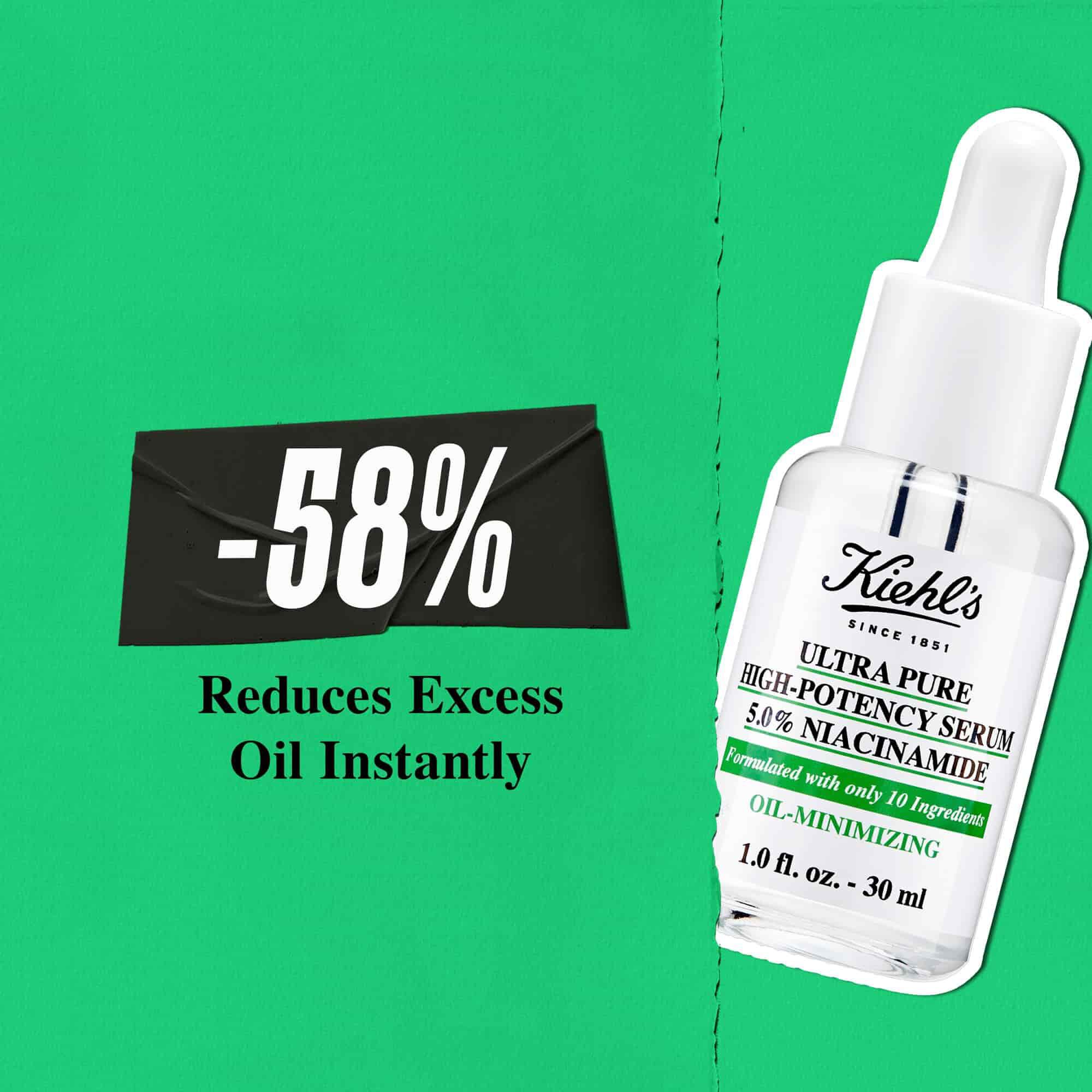 Serum Kiehl's Ultra Pure High-Potency Serum okamžite redukuje nadbytočny maz o 58 %