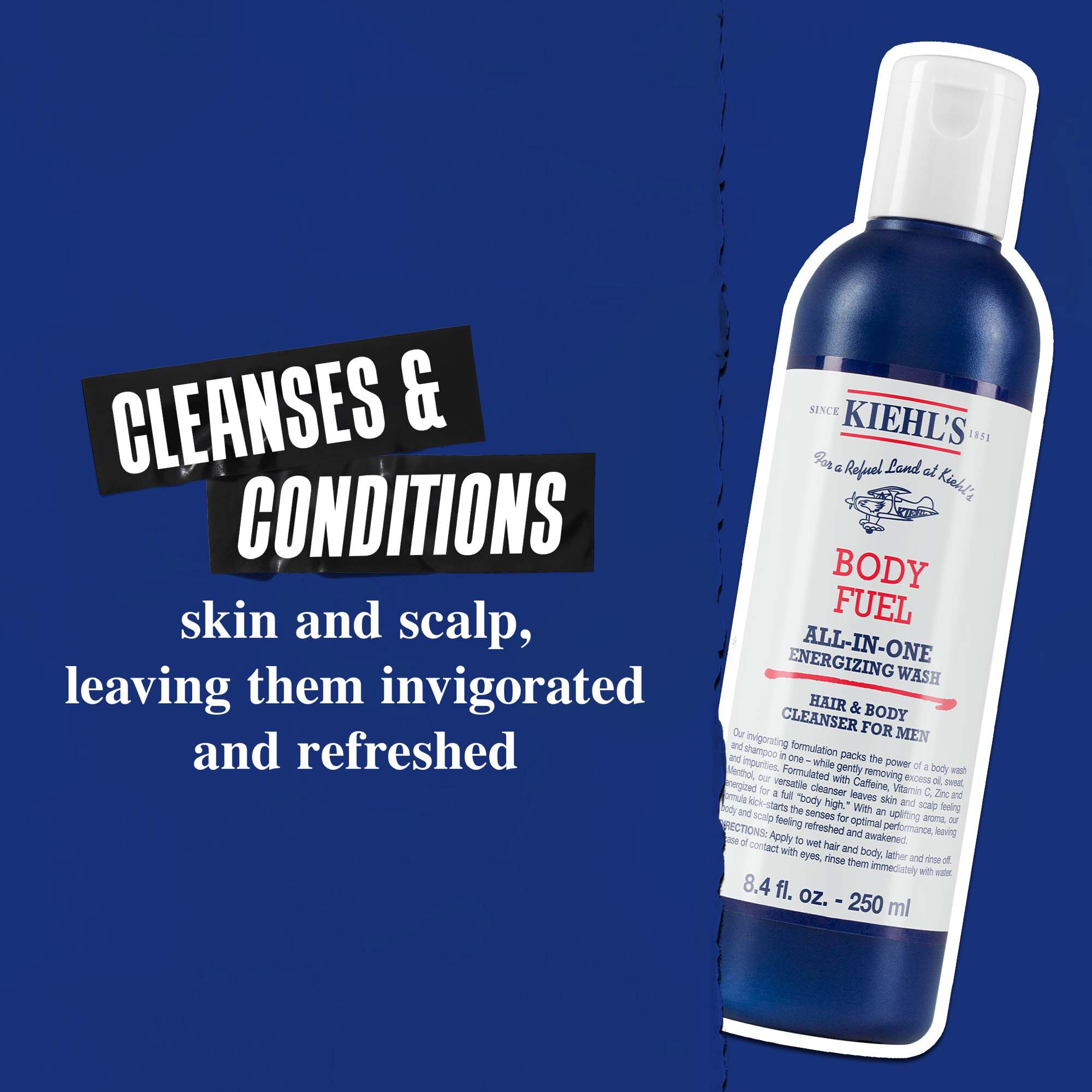 Body Fuel All-In-One Energizing Wash: Čisti a ošetruje pokožku, vlasy a vlasovu pokožku, zanechava ich povzbudene a osviežene.