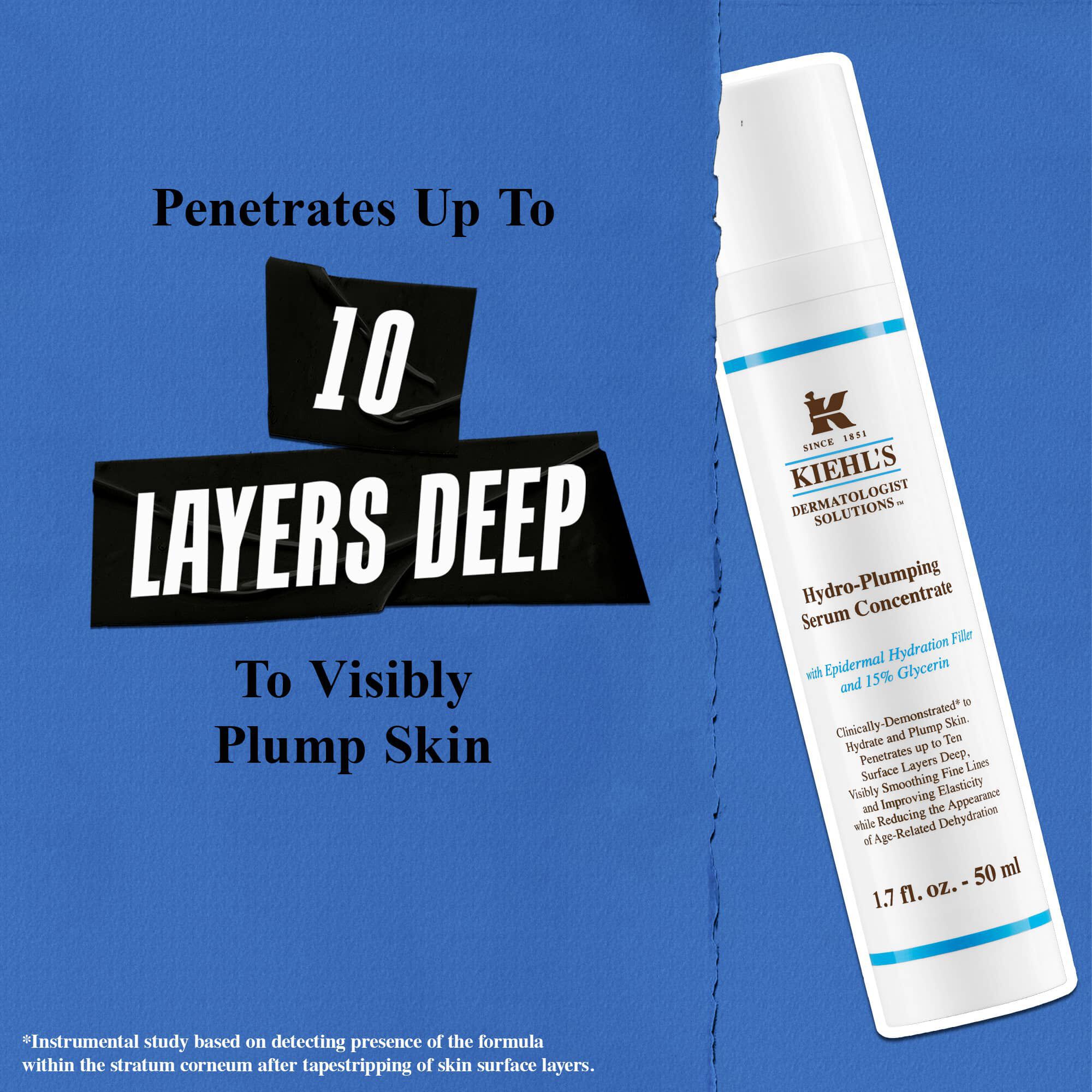 Kiehl's Hydro Plumping Serum Concentrate prenika až do 10 vrstiev hlboko pre viditeľne vyplnenu pleť