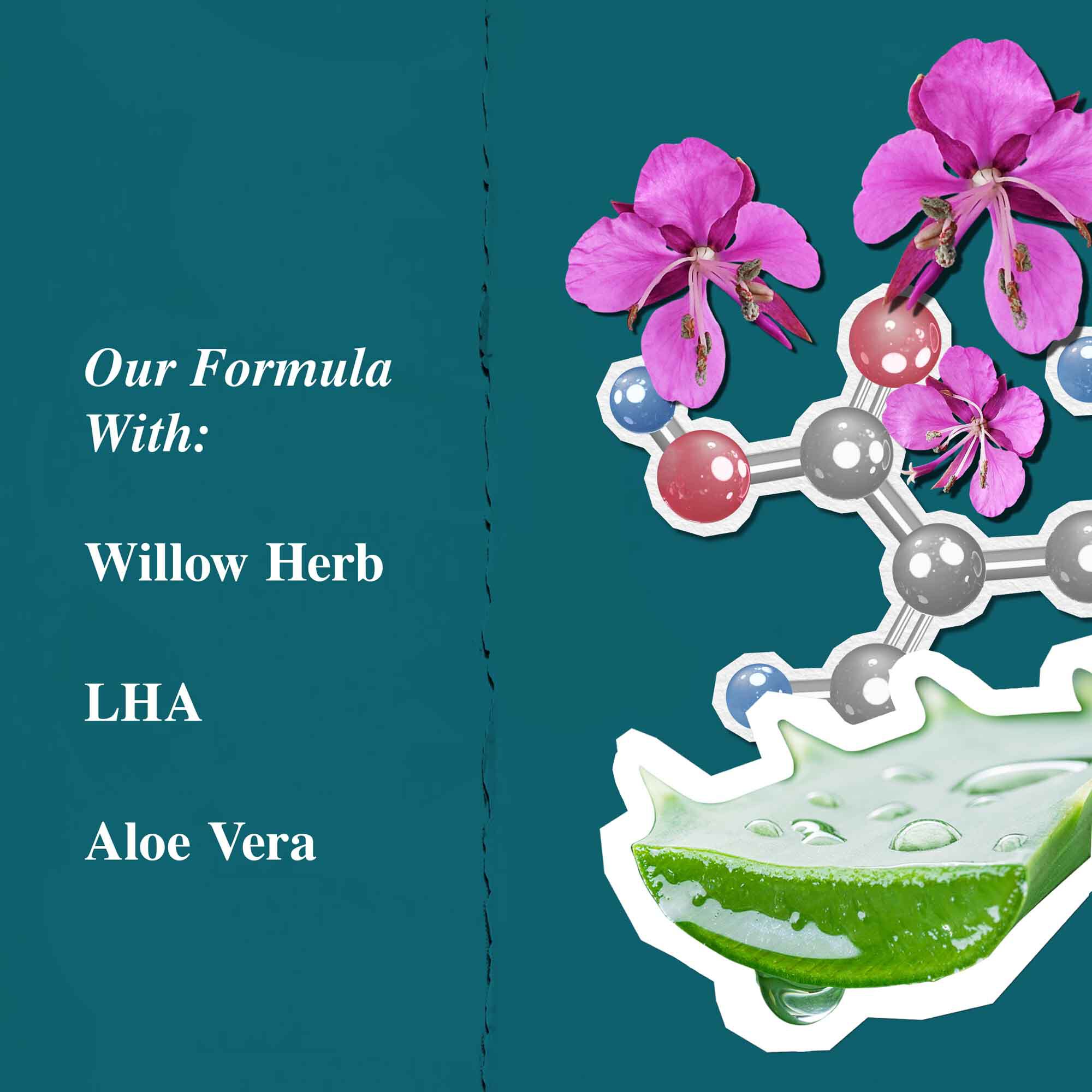 Grafika zložiek pre Close Shavers Squadron Smooth Glider Precision Shave Lotion, zdůrazňujuca vŕbovku a aloe vera.