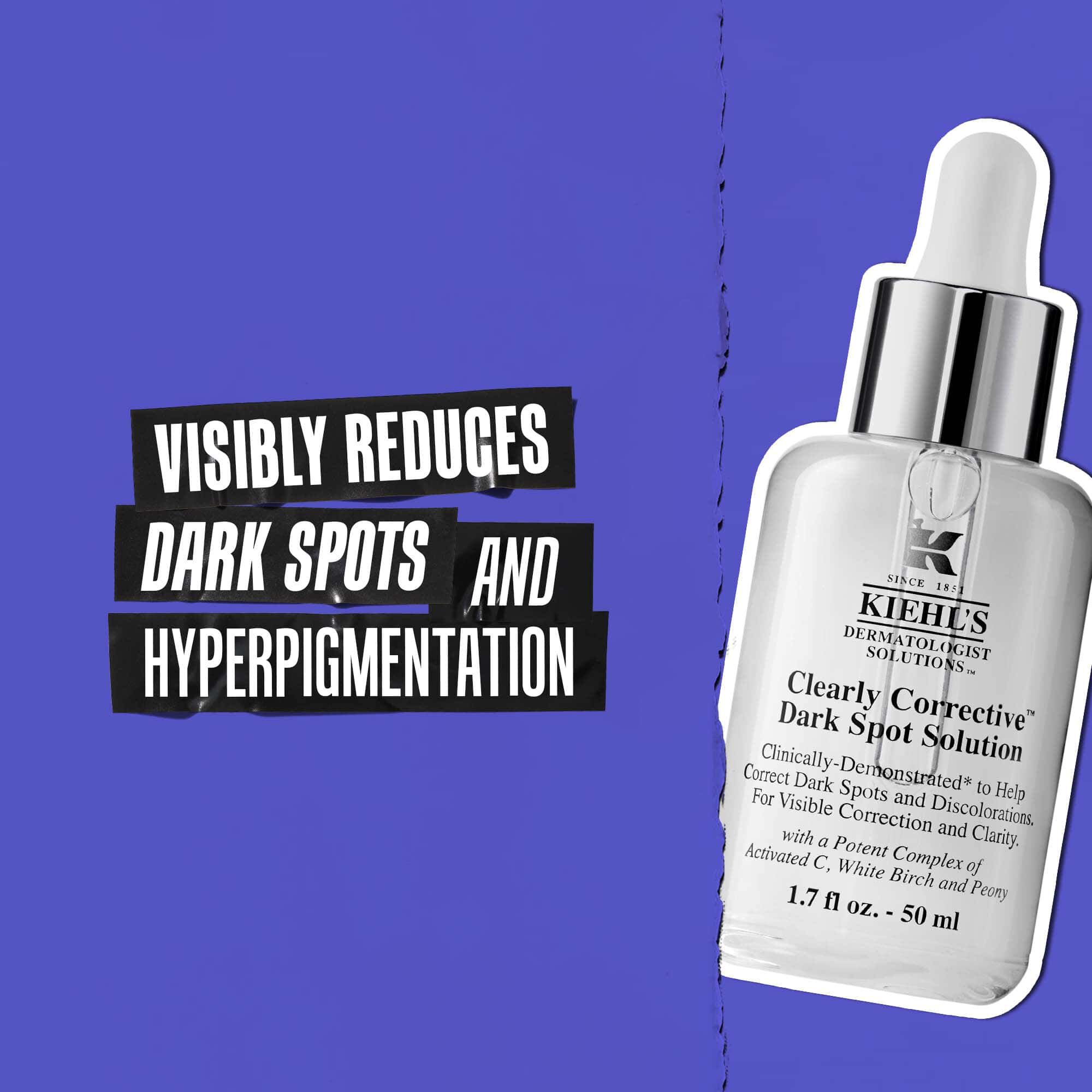 Fľaštička Clearly Corrective Dark Spot Solution s textom: Viditeľne redukuje tmave škvrny a hyperpigmentaciu.