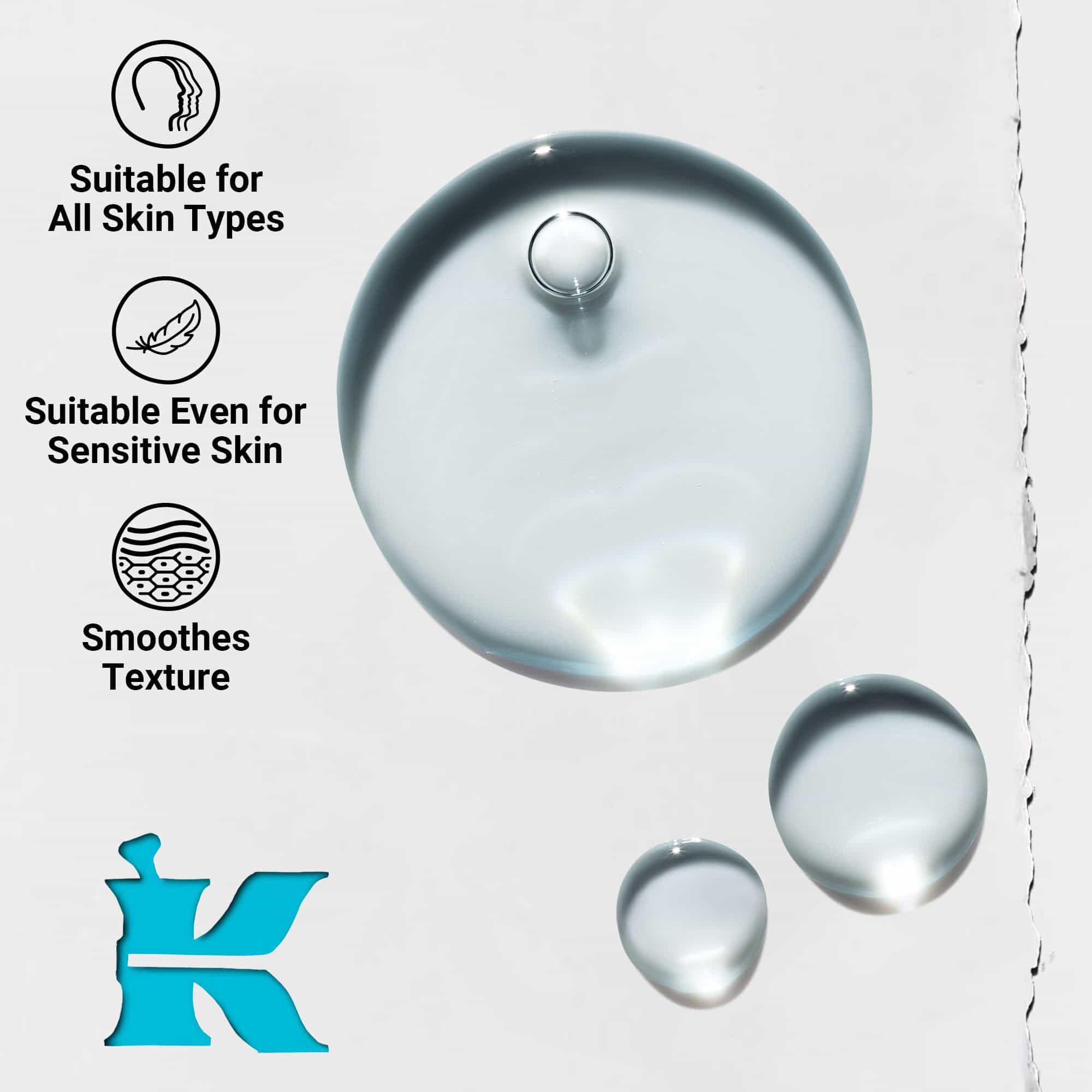 Detail textury Clearly Corrective Triple Acid Peel ukazujuci čire kvapky tekutiny a bublinky.