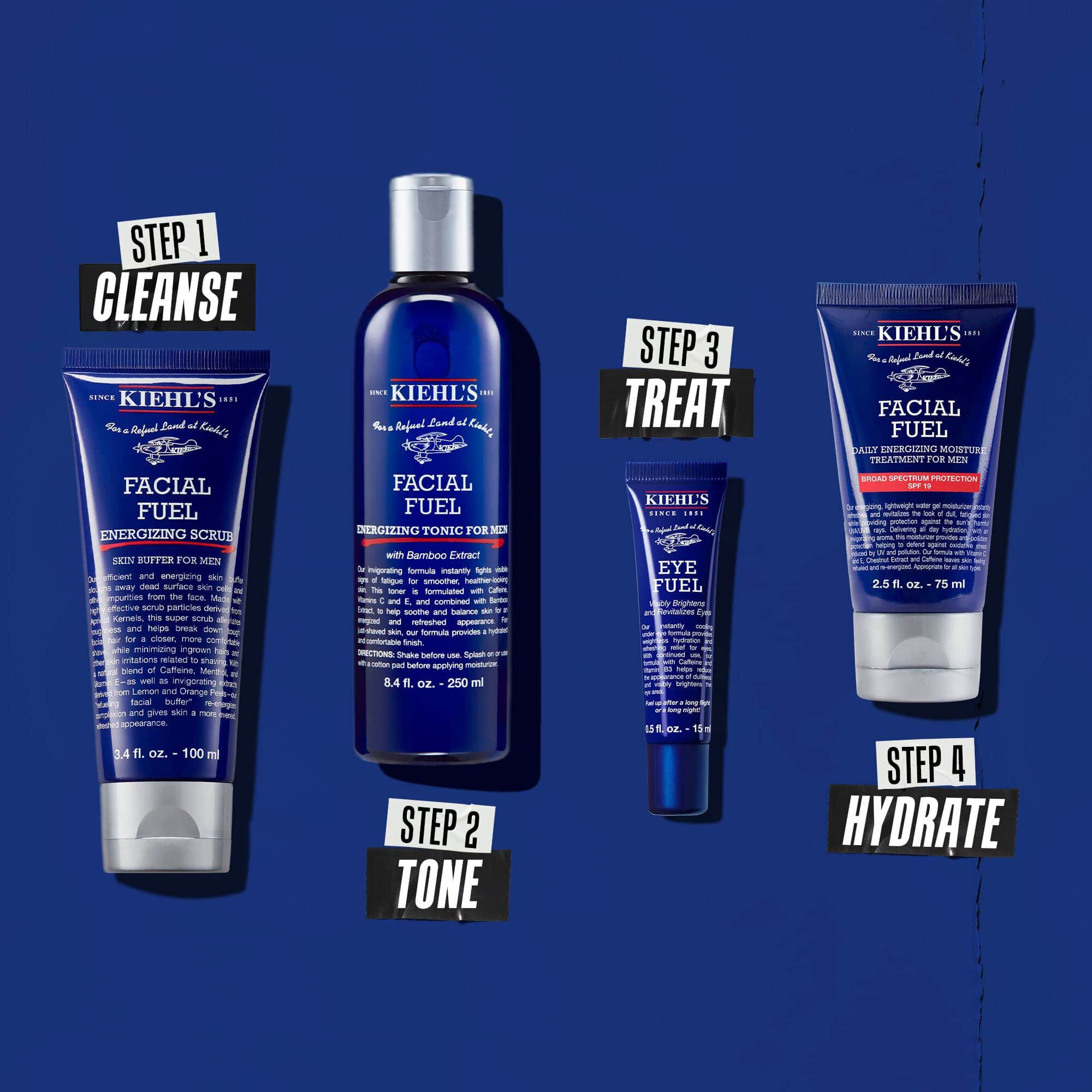 Rutina so štyrmi produktmi na čistenie, tonizaciu, ošetrenie a hydrataciu.