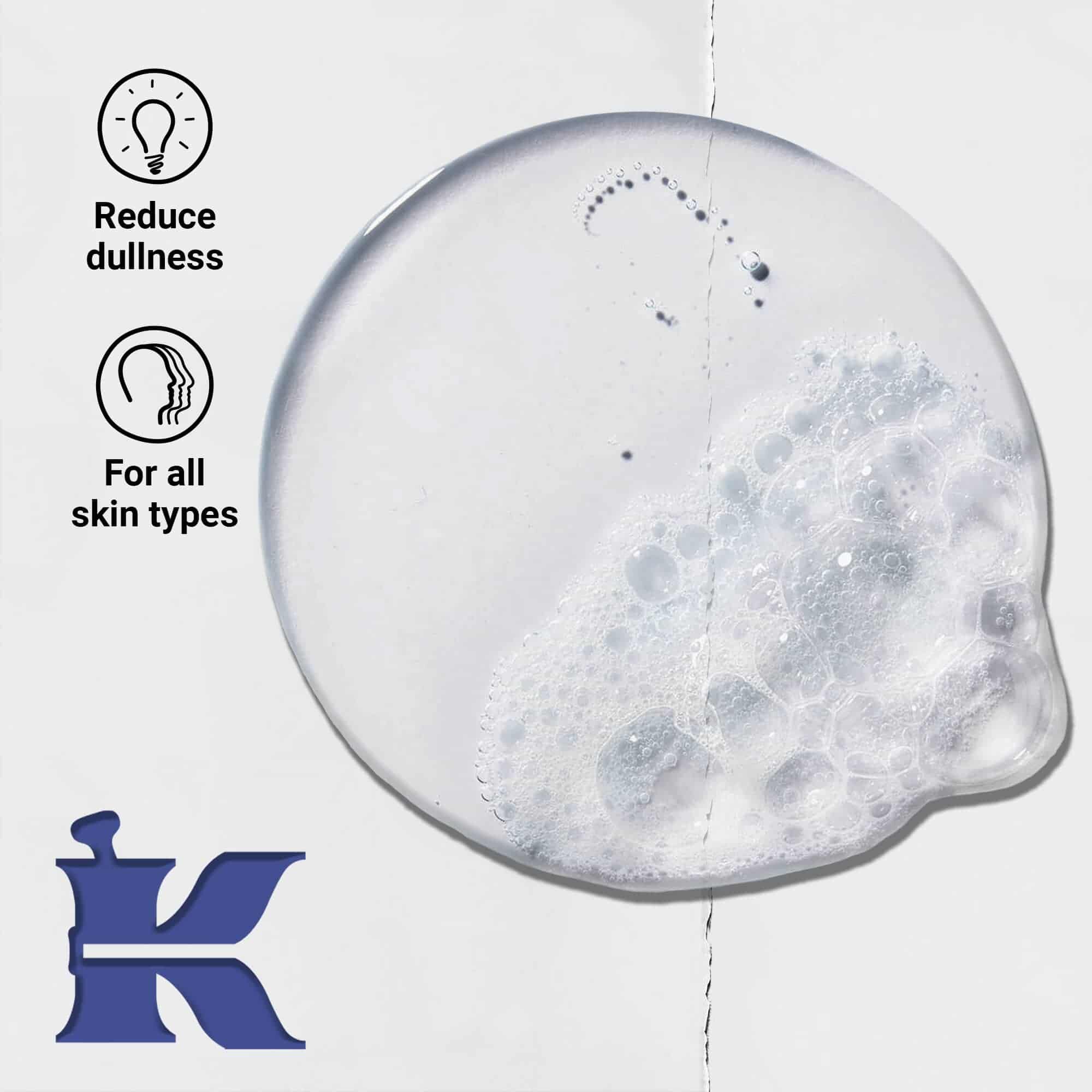 Fotografia textury Facial Fuel s ikonami uvadzajucimi, že zmierňuje unaveny vzhľad a je pre všetky typy pleti