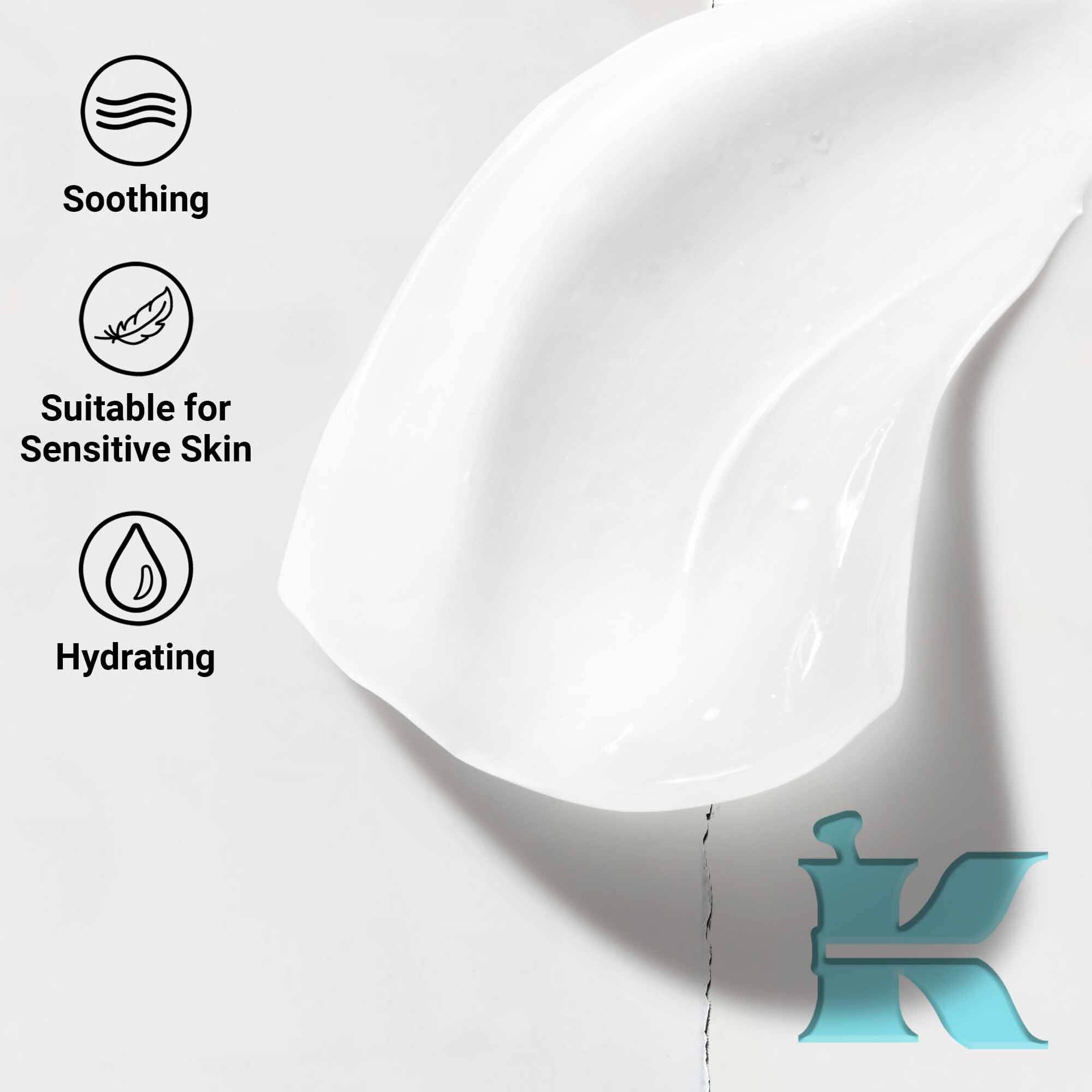 Detail textury Ultra Facial Oil-Free Gel Cream ukazujuci upokojujuce, hydratačne učinky a vhodnosť pre citlivu pleť.