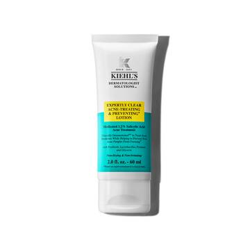 60 ml tuba Kiehl's Expertly Clear Blemish-Treating & Preventing Lotion na bielom pozadi.