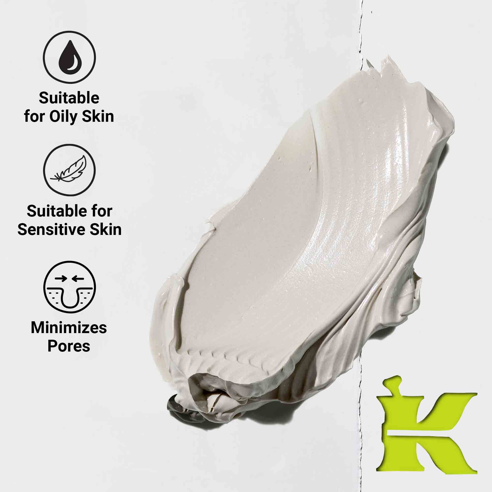 Fotografia textury s ikonami uvadzajucimi, že sťahuje pory, obsahuje prirodne zložky a je pre všetky typy pleti