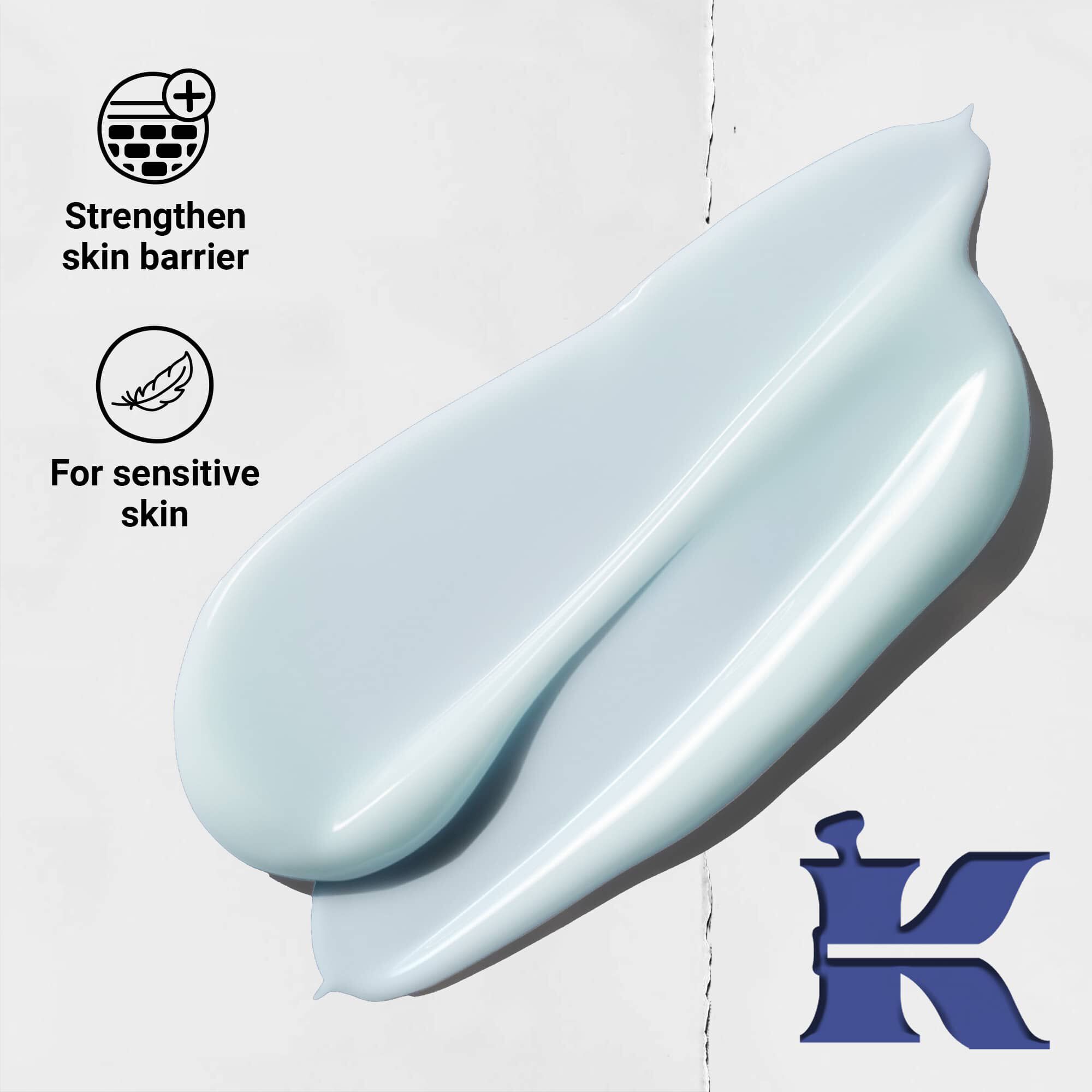 Fotografia textury Facial Fuel s ikonami uvadzajucimi, že posilňuje kožnu barieru a je pre citlivu pleť