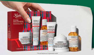 Vianočna darčekova sada Kiehl's "Winter Skin Soothers" obsahuje Ultra krem na tvar, hydratačny čistiaci gel Ultra Facial Barrier a tonik s bylinnym extraktom z nechtika, sprevadzany cenovkou